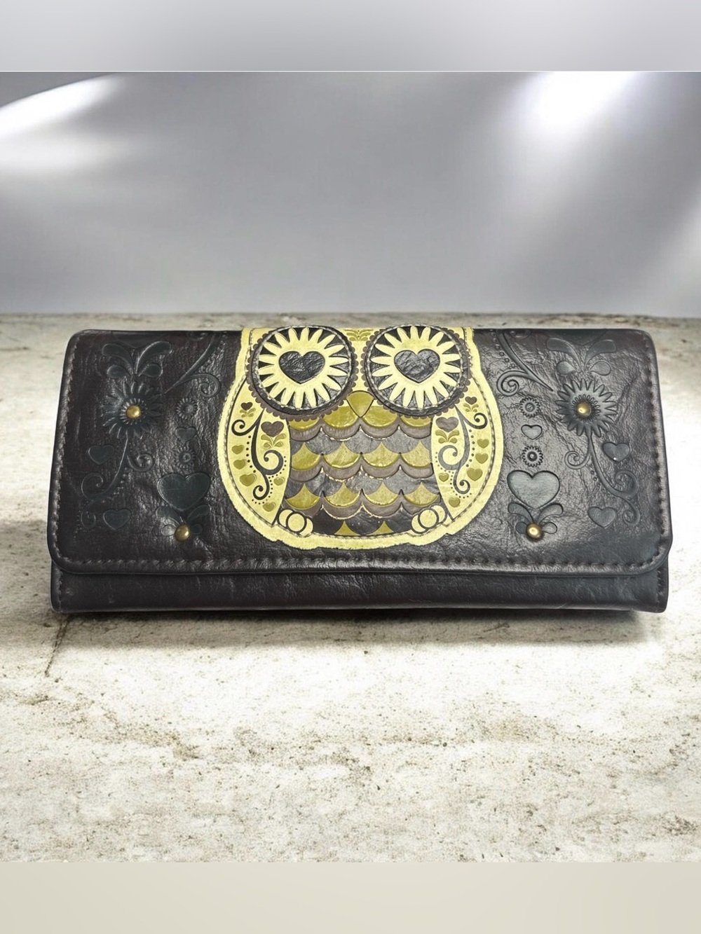 Loungefly vintage style embossed owl vegan leather tri-fold wallet